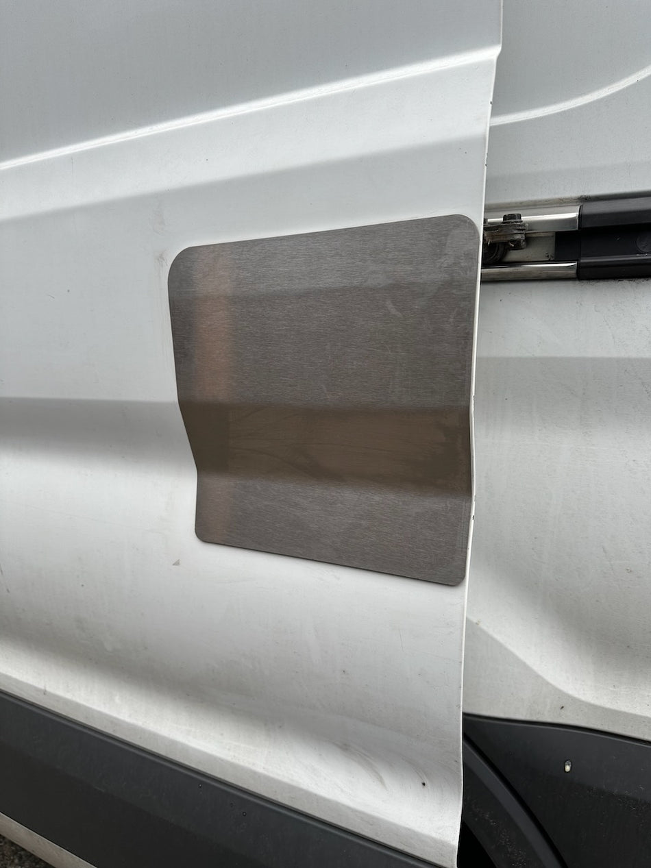 Sliding door stainless Transit latch shield fitted