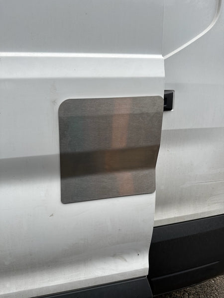 Fitted stainless door shield for Mk8 Transit