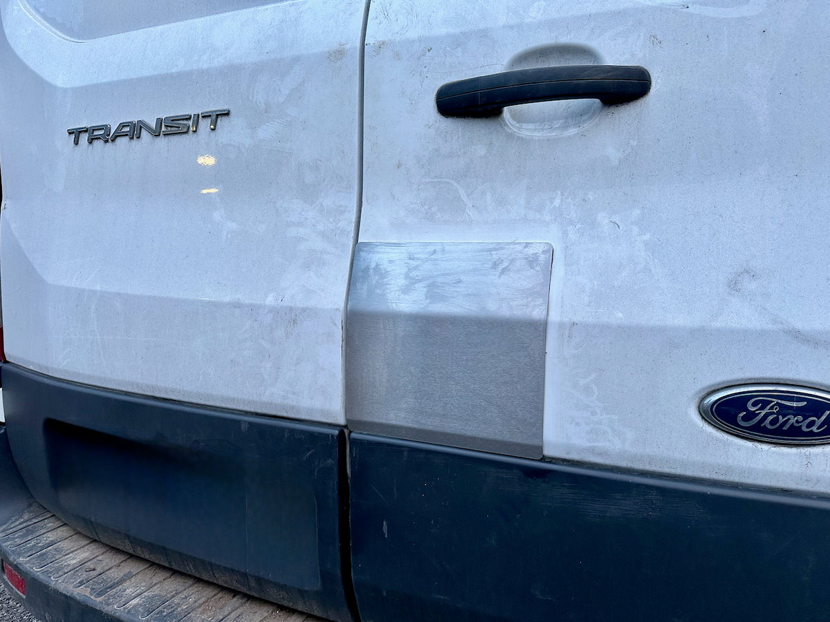 Ford Transit Mk8 twin rear door stainless latch shield
