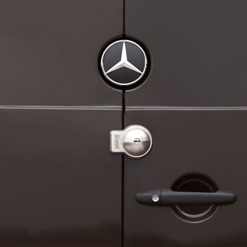UFO+ van slamlock, stainless steel, fitted to a rear door in the closed position